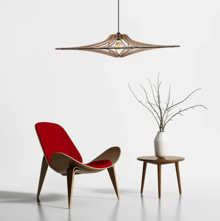 L’Ode Solaire – Grande Suspension Sculpturale en Fibre de Bois (90 cm)